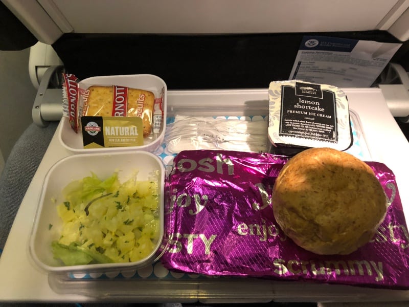 Air NZ Skycouch dinner.